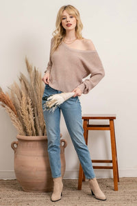 OPEN BACK PULLOVER SWEATER - LIGHT MOCHA