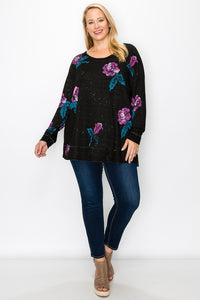 T-PARTY PLUS FLORAL PRINT ROUND NECK L/S TOP