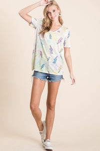 LIGHTNING PRINT WITH TIE DYE GROUND DEEP U NECK