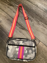 Grey Camoflauge with Lavender/Orange Stripe Neoprene Crossbody Bag 💜🧡