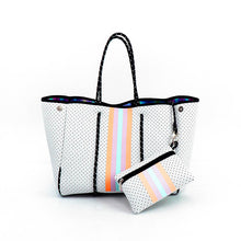 White with Pastel Stripe Neoprene Tote