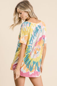 TIE DYE PRINT KNIT TOP WITH RAGLAN SLEEVES - Lavender/Blue, Yellow/Orange or Peach/Mint