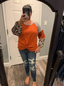 Lantern Leopard Sleeve Top - Rust