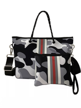 Grey/White/Black Camo with Red Stripe Mini cross shoulder neoprene bag