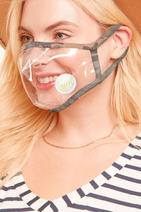 CLEAR VINYL FACE MASK WITH BREATHABLE VALVE VENT - ASSORTED STYLES. CLEARANCE FINAL SALE! Was $12 Now $7