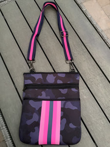 Camo Neoprene Crossbody with Pink Stripe