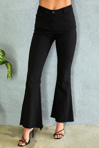 VENTI6 TWILL DENIM HIGH WAIST FLARE BELL PANT POCKETS - BLACK