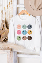 KIDS SMILEY FACES GRAPHIC SWEATSHIRTS - LIGHT SAGE OR WHITE