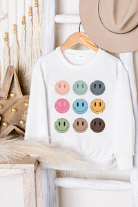 KIDS SMILEY FACES GRAPHIC SWEATSHIRTS - LIGHT SAGE OR WHITE