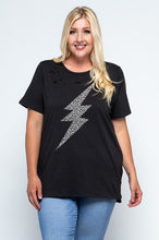 PLUS WOMEN GRAPHIC TEE LIGHTNING DISTRESSED CUT TOP ⚡️- BLACK OR GREY