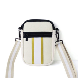 IVORY WITH GOLD ZIPPER NEOPRENE PHONE HOLDER W/1.25" STRIPE STRAP