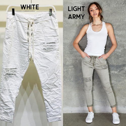 MINERAL WASH CRINKLE JOGGER  - LIGHT ARMY or WHITE