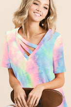 TIE DYE TERRY V NECK TOP WITH DOUBLE STRAP - charcoal tie dye or pastel tie-dye