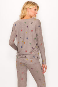 MULTI COLOR STAR PRINT CREW - GREY or STONE