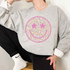 LEOPARD SMILEY FACE TODDLER & YOUTH GRAPHIC SWEATSHIRT- GREY