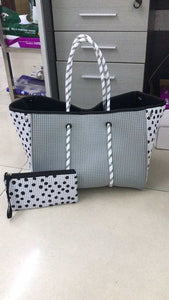 Light Grey Dot Print Neoprene Tote