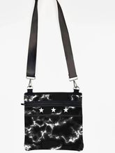 Black and White Tie-dye Neoprene Crossbody White Stars