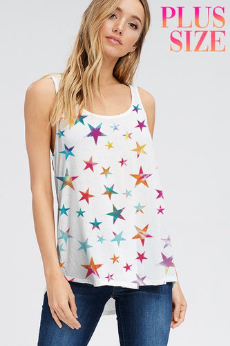 Plus size Multi color stars tank top - Ivory