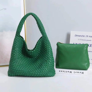 Vegan Leather Hand-Woven Tote Handbag Fashion Shoulder Top-handle Bag