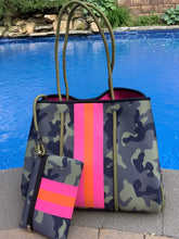 Green Camo with Orange/ Pink Stripe Neoprene Tote bag 🧡💗