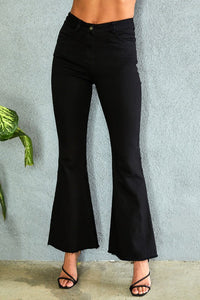 VENTI6 TWILL DENIM HIGH WAIST FLARE BELL PANT POCKETS - BLACK