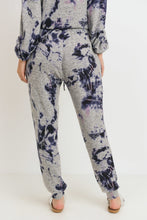 TIE-DYE CASHMERE BRUSHED JOGGERS WITH AN ELASTICIZED DRAWSTRING WAIST, SEAM POCKETS AND BANDED ANKLE CUFFS - GREY/NAVY