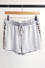 LEOPARD SIDE PANEL KNIT SHORTS WITH STRAP DETAIL - HEATHER GREY