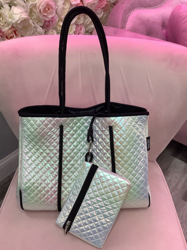 White Iridescent Quilted Tote