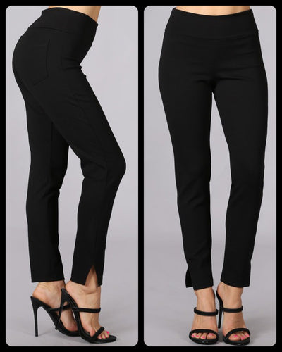 Chatoyant Cropped/capri pants with side slit opening detail & back pockets- Black