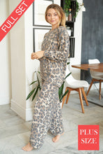 Plus Size Leopard Print two piece lounge set with wide leg pants