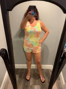 TIE DYE FRENCH TERRY DRAPED CHEST POCKET TANK TOP - Lime/Peach 💚🧡 or Blue /Pink 💙💗