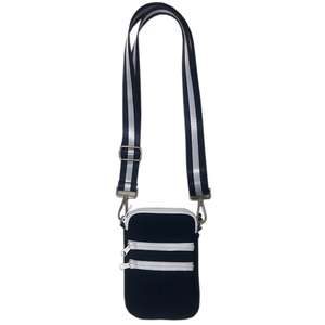 MULTI ZIPPER NEOPRENE PHONE HOLDER W/1.25" STRIPE STRAP