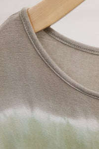 TIE DYE ASYMMETRICAL CASUAL TEE - SAGE/SALMON