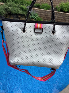 White with Pink & Orange Stripe Mini cross shoulder neoprene bag 🧡💗