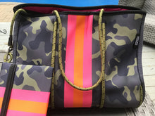Green Camo with Neon Orange/Pink Stripe Neoprene Tote bag 🧡💗