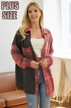 Plus Plaid Colorblock Shacket - Taupe Mix, Red Mix or Teal Mix