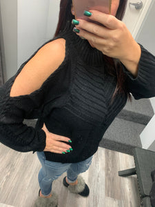 Cold Shoulder Knitted Sweater - Black or Wine