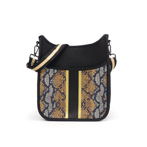 Brown Snake Neoprene Messenger Bag with Stripe Strap