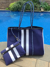 Navy with White Stripe Neoprene Tote