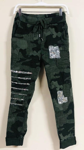 VENTI6 PENCIL SKETCH CAMOUFLAGE PRINT CRINKLE JOGGER - ARMY