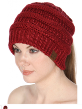 C.C Metallic Messy Bun tail beanie