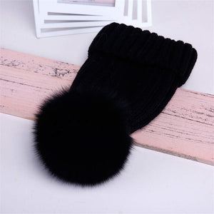 Solid Ribbed Knit Hats w/ Removable PomPom - Black or Grey