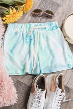 TIE-DYE SHORTS WITH ELASTICIZED WAISTBAND, DRAWSTRINGS, AND SIDE SEAM POCKETS - Blue/Mint or Pink