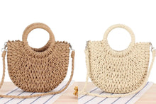 Summer Straw Woven Bags Round Handle Shoulder/ Clutch - Natural or Taupe