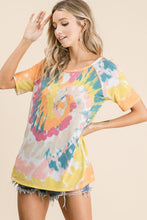 TIE DYE PRINT KNIT TOP WITH RAGLAN SLEEVES - Lavender/Blue, Yellow/Orange or Peach/Mint