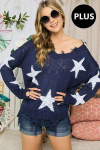 PLUS SIZE STAR KNIT SWEATER - ASSORTED COLORS