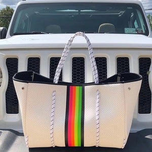 Ivory Neoprene Tote bag with Rainbow Stripe 🌈