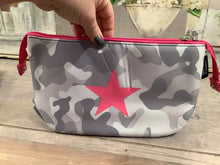 Neoprene Cosmetic case/ Clutch - Grey Camouflage w/ Pink Star