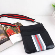 Black neoprene crossbody with Red, Grey and White stripes ❤️🖤