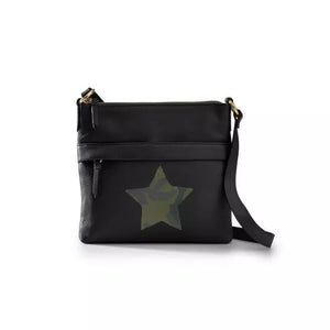 Army or Black Vegan leather crossbody with star